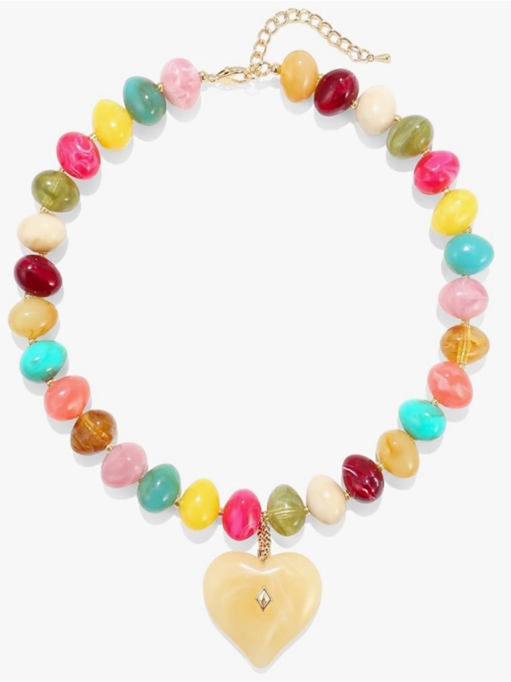 Anthropologie Multicolor Beaded Necklace with Cream Heart Pendant